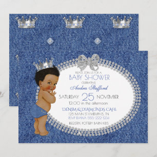 Invitación Pequeño Príncipe Bebé Niño Denim y Diamantes