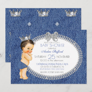 Invitación Pequeño Príncipe Bebé Niño Denim y Diamantes