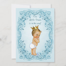 Invitación Pequeño príncipe Blue Leaves Baby Shower