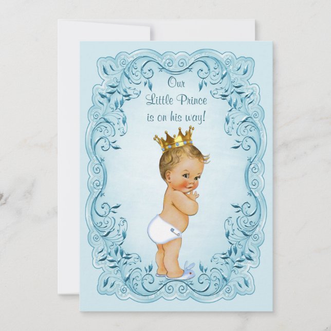 Invitación Pequeño príncipe Blue Leaves Baby Shower (Anverso)