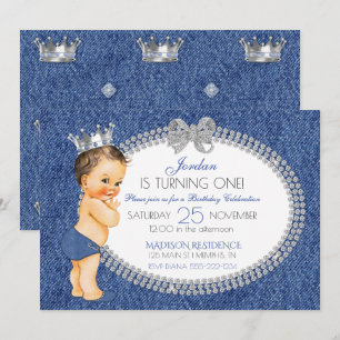 Invitación Pequeño Príncipe Denim & Diamantes Corona Pañal