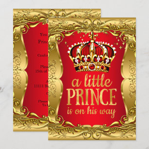 Invitación Pequeño Príncipe en camino Baby Shower Dorado Rojo