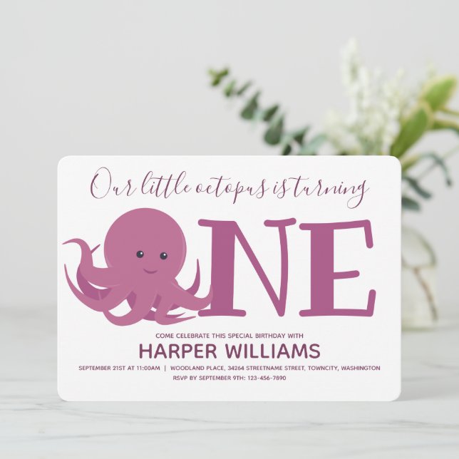 Invitación Pequeño pulpo que convierte a un animal en primer  (Anverso de pie)