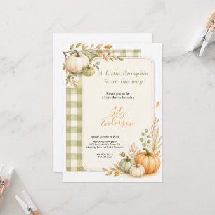 Invitación pequeño pumpkin acuarela gingham babyshower
