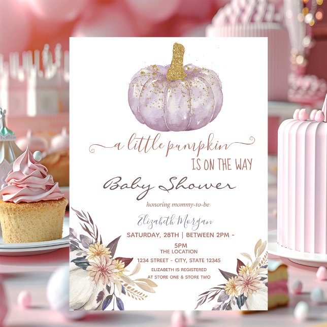 Invitación Pequeño Purpurina de calabaza Flores Baby Shower (Subido por el creador)
