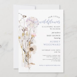Invitación Pequeño Purpurina de flores silvestres Baby Shower