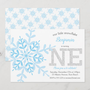 Invitación Pequeño Purpurina de Snowflake Blue Silver primer