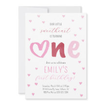 Pequeño querido corazón rojo rosado Primer cumplea