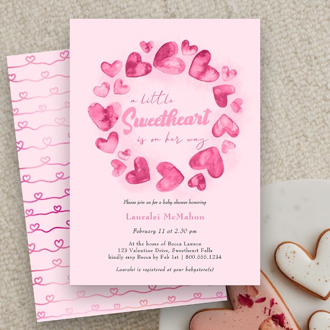 Invitación Pequeño querido corazón rosado San Valentín Baby S (Little Sweetheart is on her Way Baby Shower Invitation)