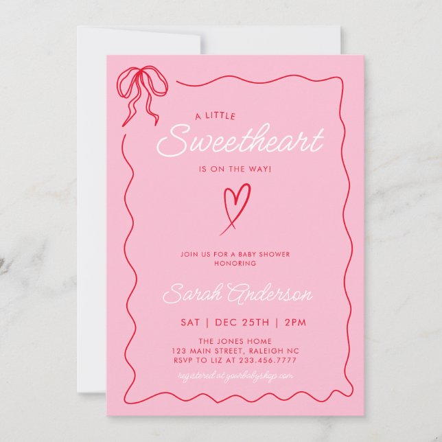 Invitación Pequeño querido San Valentín Baby Shower rojo rosa (Anverso)