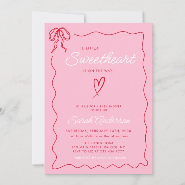 Invitación Pequeño querido San Valentín Baby Shower rojo rosa (Anverso)