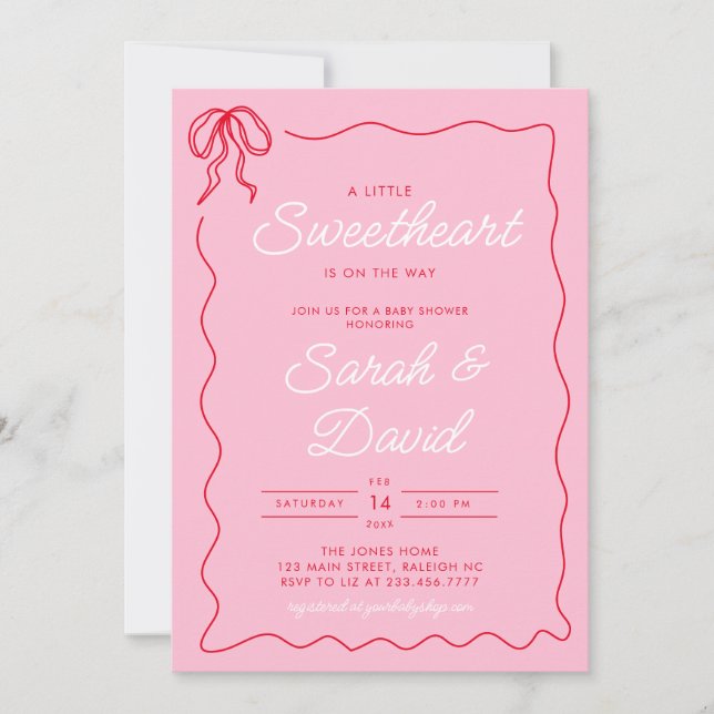 Invitación Pequeño querido San Valentín Baby Shower rojo rosa (Anverso)
