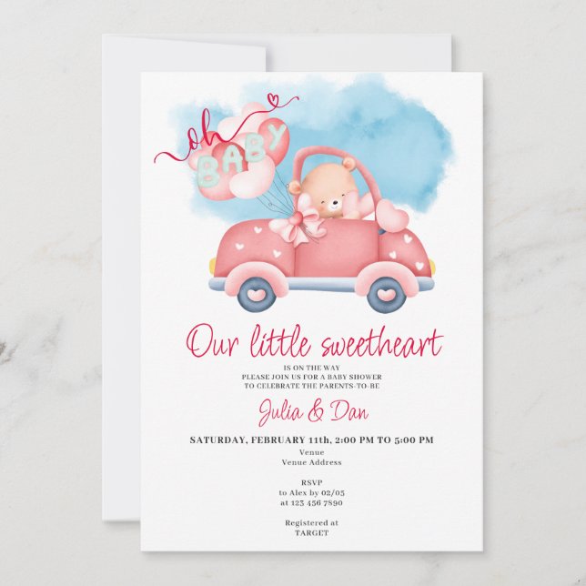 Invitación Pequeño querido Teddy Bear Valentine Baby Shower (Anverso)
