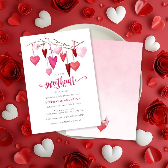 Invitación Pequeño querido Valentine Pink Heart Baby Shower (Little Sweetheart Valentine Pink Heart Baby Shower Invitation)