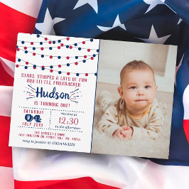 Invitación Pequeño Rastreador 4 De Julio Foto Primer Cumpleañ