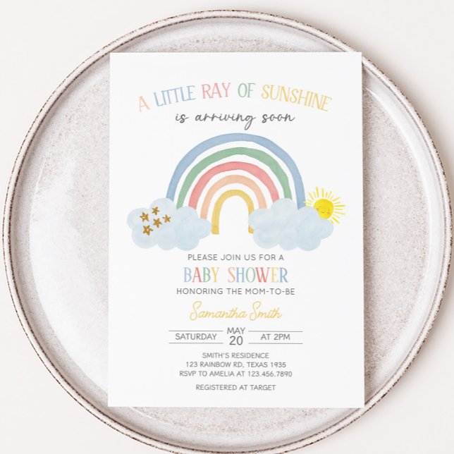 Invitación Pequeño rayo de arcoiris de sol en Baby Shower (Little Ray of Sunshine Baby Shower Invitation)