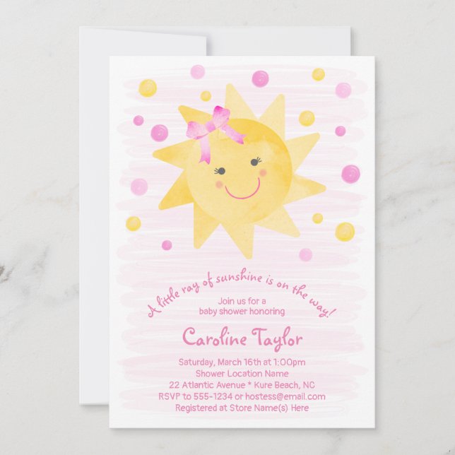 Invitación Pequeño rayo de Baby Shower amarillo rosa sol (Anverso)