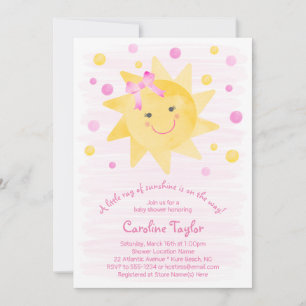 Invitación Pequeño rayo de Baby Shower amarillo rosa sol