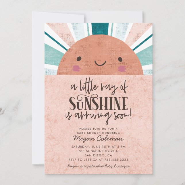 Invitación Pequeño Rayo De Baby Shower Rosa Sunshine (Anverso)