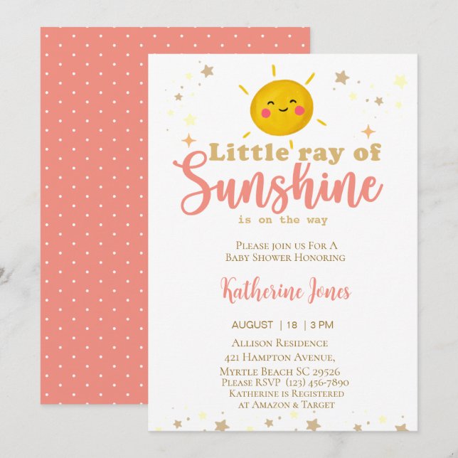 Invitación Pequeño rayo de Chicas Sunshine Baby Shower (Anverso / Reverso)