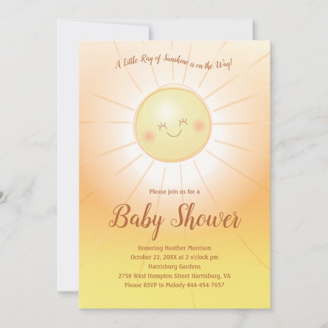 Invitación Pequeño rayo de luz solar Baby Shower (Anverso)