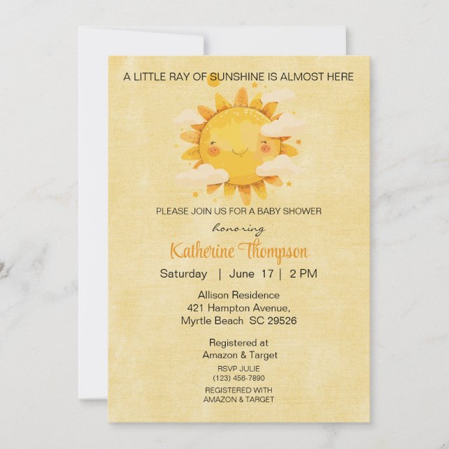 Invitación Pequeño rayo de luz solar Baby Shower (Anverso)