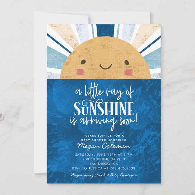 Invitación Pequeño Rayo De Sol Azul Baby Shower (Anverso)