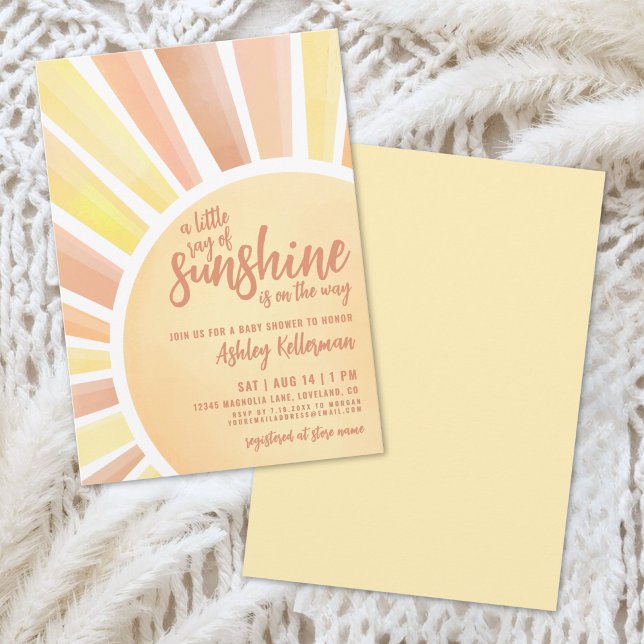 Invitación Pequeño Rayo de Sol Baby Shower Boho (Little Ray Of Sunshine Boho Baby Shower Invitation)