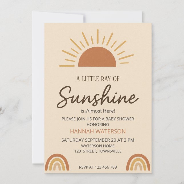 Invitación Pequeño Rayo de Sol Boho – Baby Shower  (Anverso)