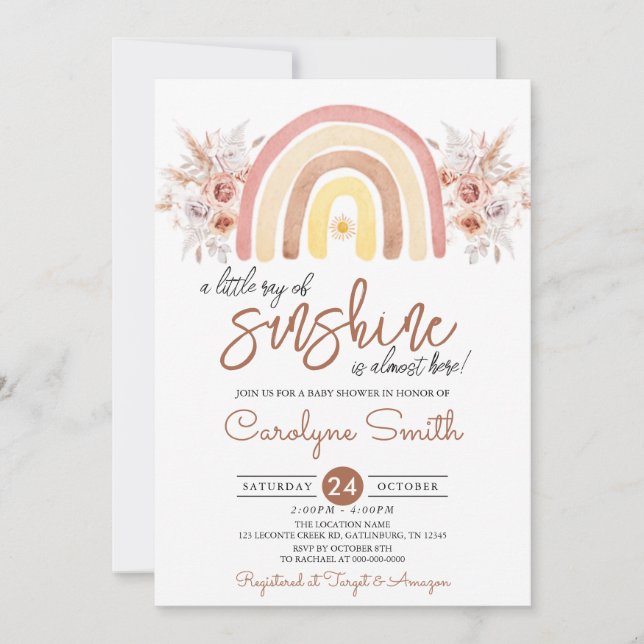 Invitación Pequeño rayo de sol Boho Rainbow Baby Shower (Anverso)