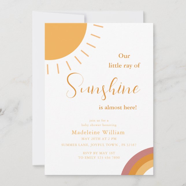 Invitación Pequeño rayo de sol Boho Rainbow Baby Shower (Anverso)