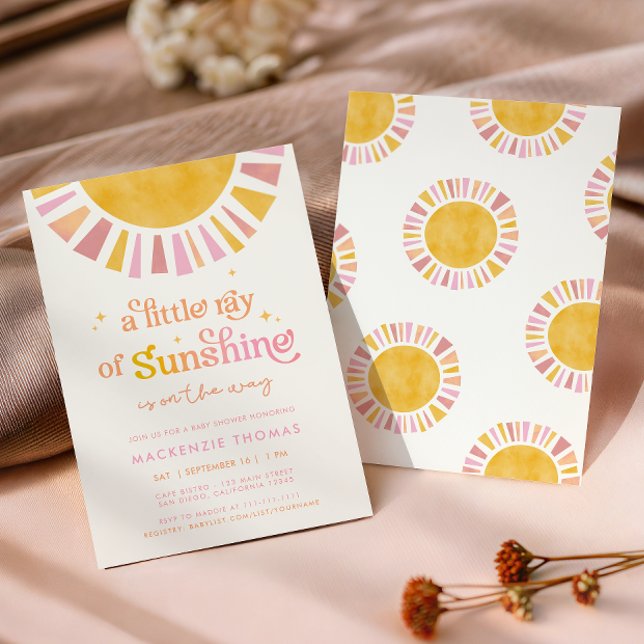 Invitación Pequeño rayo de sol Boho Retro Chica Baby Shower (Subido por el creador)