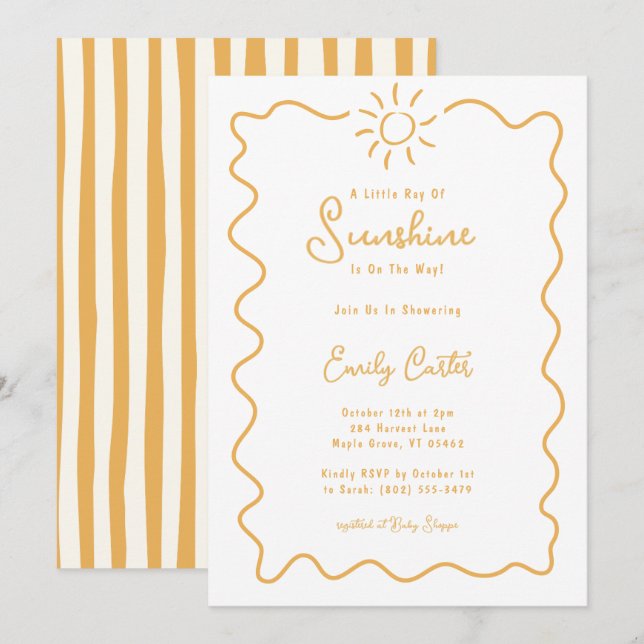 Invitación Pequeño rayo de sol de Doodle género neutral (Anverso / Reverso)