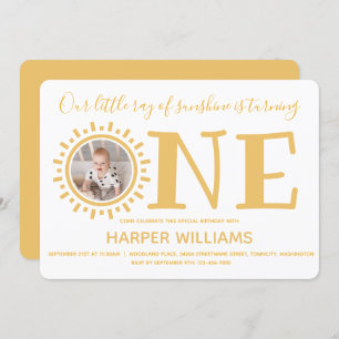 Invitación Pequeño rayo de sol foto bebé primer cumpleaños