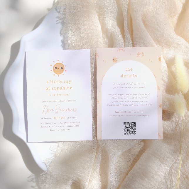 Invitación Pequeño rayo de sol QR Chica Baby Shower (Subido por el creador)