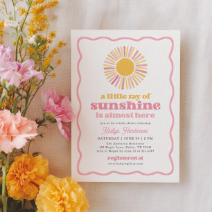Invitación Pequeño Rayo de Sol Retro Fiesta de Bebé Niña Rosa