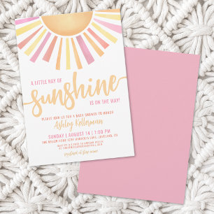 Invitación Pequeño Rayo de Sol Rosa Fiesta para el Bebé