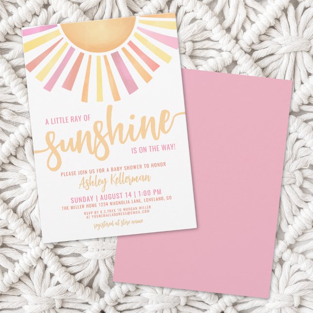 Invitación Pequeño Rayo de Sol Rosa Fiesta para el Bebé (Little Ray Of Sunshine Pink Baby Shower Invitation)