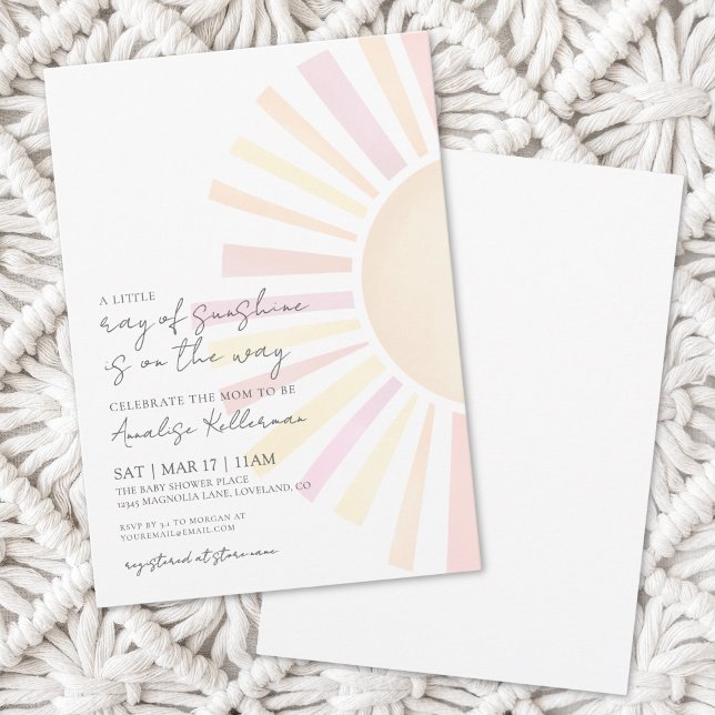 Invitación Pequeño Rayo de Sol Rosa Fiesta para el Bebé (Little Ray Of Sunshine Pink Baby Shower Invitation)