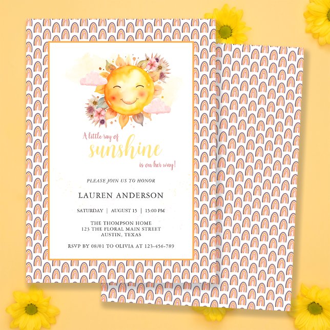 Invitación Pequeño Rayo Del Arcoiris Floral Sunshine Baby Sho (Subido por el creador)