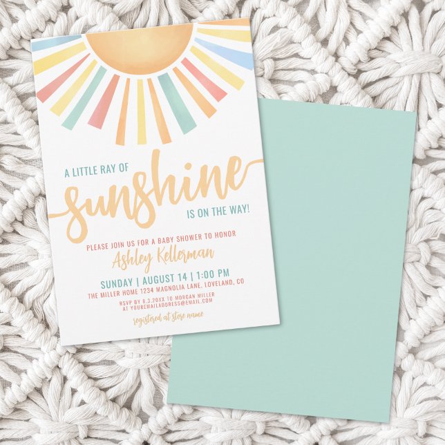Invitación Pequeño Rayo Del Sol Baby Shower (Little Ray Of Sunshine Sun Baby Shower Invitation)