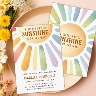Invitación Pequeño Rayo Del Sol Boho Rainbow Baby Shower