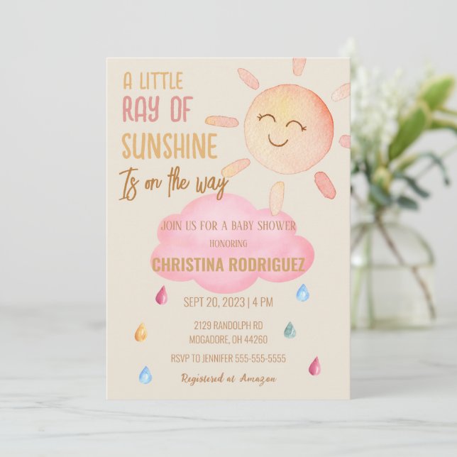 Invitación Pequeño Rayo Del Sol Boho Sun Baby Shower (Anverso de pie)