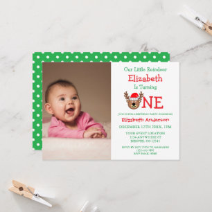 Invitación Pequeño Reno Navidad Cumpleaños 1er Año