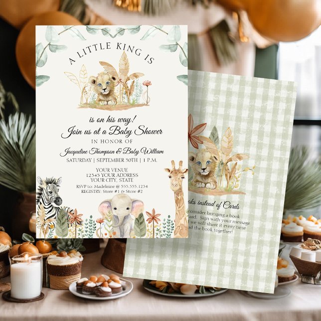 Invitación Pequeño Rey León cebra jrafa Safari Baby Shower (Subido por el creador)