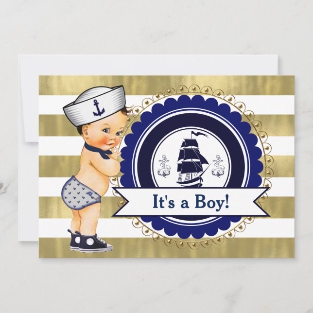 Invitación Pequeño Sailor Boy Nautical Baby Shower (Anverso)