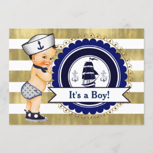 Invitación Pequeño Sailor Boy Nautical Baby Shower