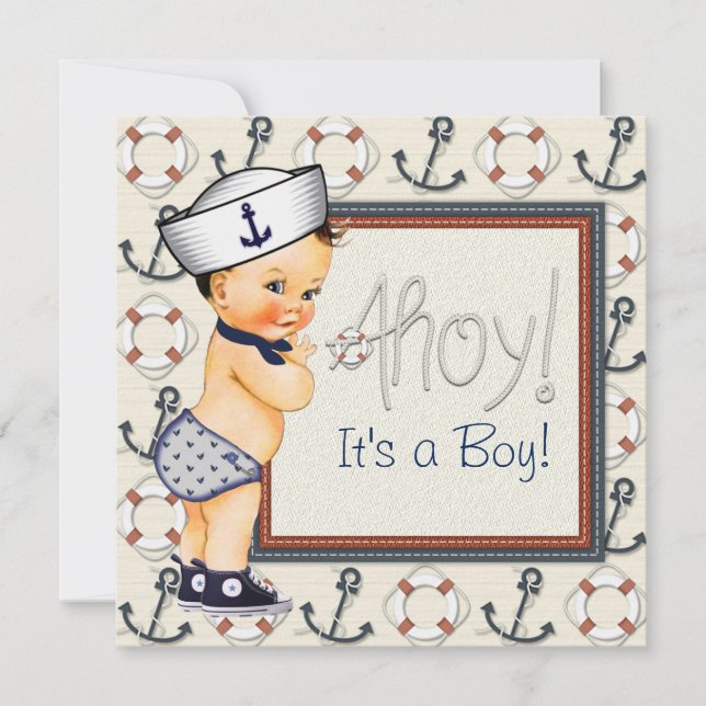 Invitación Pequeño Sailor Boy Nautical Baby Shower (Anverso)