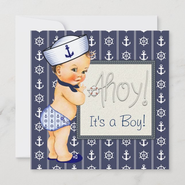 Invitación Pequeño Sailor Boy Nautical Baby Shower (Anverso)