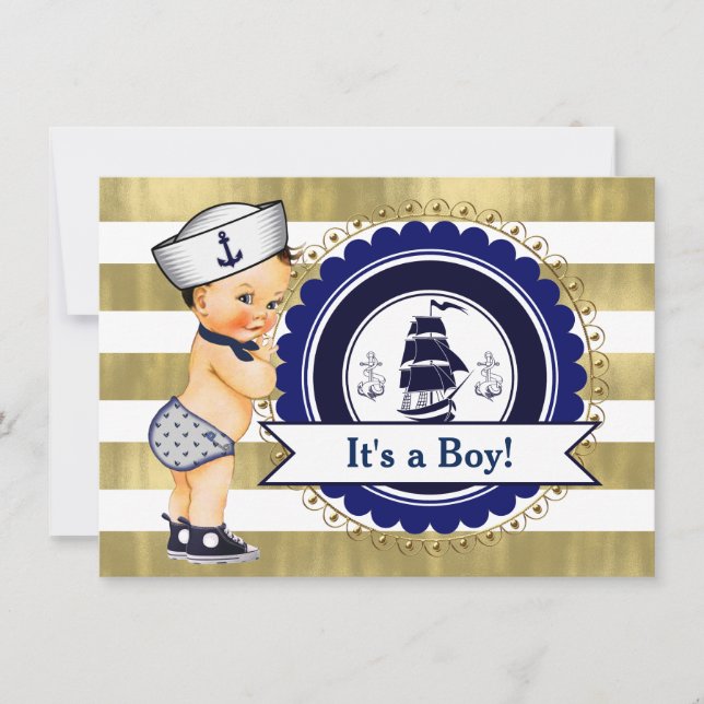 Invitación Pequeño Sailor Boy Nautical Baby Shower (Anverso)